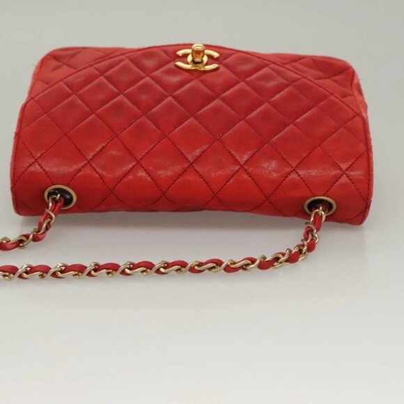 CHANEL Matelasse Chain Shoulder Bag Lamb Skin Red Gold CC Auth 136059 - Picture 7 of 16